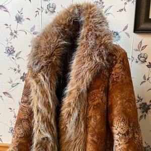 Long faux fur lined coat
